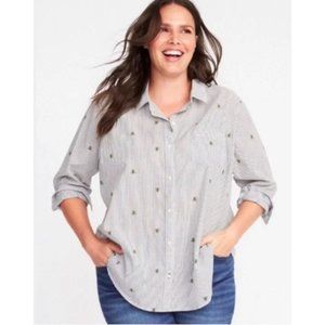 Old Navy The Classic Shirt--Pinstripe Button Up w/ Bumblebees "The Bee's Knees"